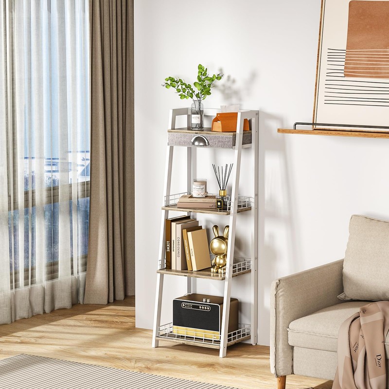 keomaisyto 4-Tier Elegant Ladder Shelf, Bathroom Storage Shelf, Ladder Bookshelf