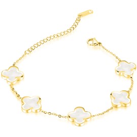 SHINYY Four Leaf Clover Bracelet for Women 18K Gold Plated Lucky 4 Leaf Link Bracelet Jewelry Gift for Her (White Gold)