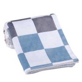 Lambs & Ivy Little Racer Soft Checkered Blue/White/Taupe Fleece Baby Blanket