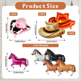 16 PCS Wild West Party Decorations, KUAOOAUK Large Foil Horse Balloons, Western Themed Balloons with Cowgirl Hat Horse for Cowboy Party Rodeo Decor Supplies