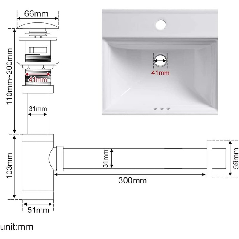 Segistan Bathroom Basin Sink Stopper P-Trap Complete Set, Adjustable Height
