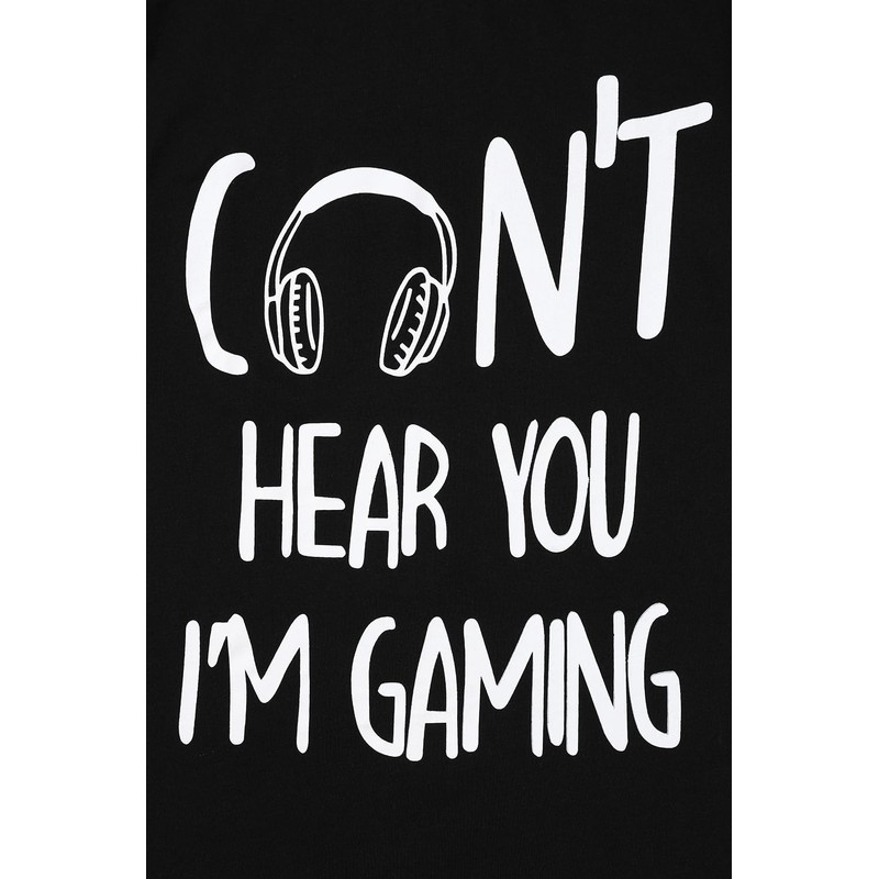 Can't Hear You I'm Gaming Black Cotton Pyjamas, black