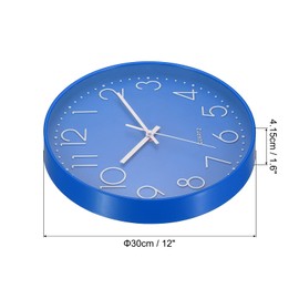PATIKIL 12 Inch Wall Clock, Battery Operated Silent Non-Ticking Round Wall Clocks for Office Bedroom Decorative, Blue