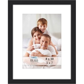 Icona Bay 8x10 (20x25 cm) Black Picture Frame with Removable Mat for 5x7 (13x18 cm) Photo, Modern Style Wood Composite Frame, Table Top or Wall Mount, Bliss Collection