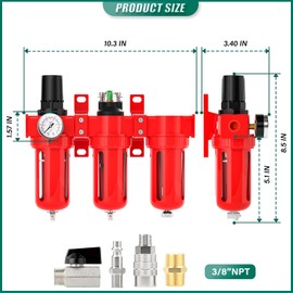 BOGERDACK Industrial Grade Three-Stage Air Drying System, 0-150 PSI, 3/8 Inch NPT, Aluminum Alloy, with Particulate Filter, Coalescing Filter, Desiccant Dryer, and Air Regulator (Manual Drainage)