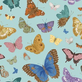 VEELIKE Whimsical Butterfly Wallpaper Peel and Stick Blue Butterflies Contact Paper for Cabinets Shelves Accent Wall 17.7''x354'' Removable Prepasted Insect Wall Paper for Bedroom Nursery Bathroom