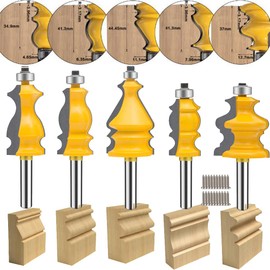TAIWAIN 1/4 Inch Shank Router Bits Set, Architectural Cabinet Woodwork Milling Trimming Groving Cutter Router Bit Sets, Wood Miter Carbide CNC Cutting Tool for Doors&Tables Shelves DIY Woodwork(FL-B)