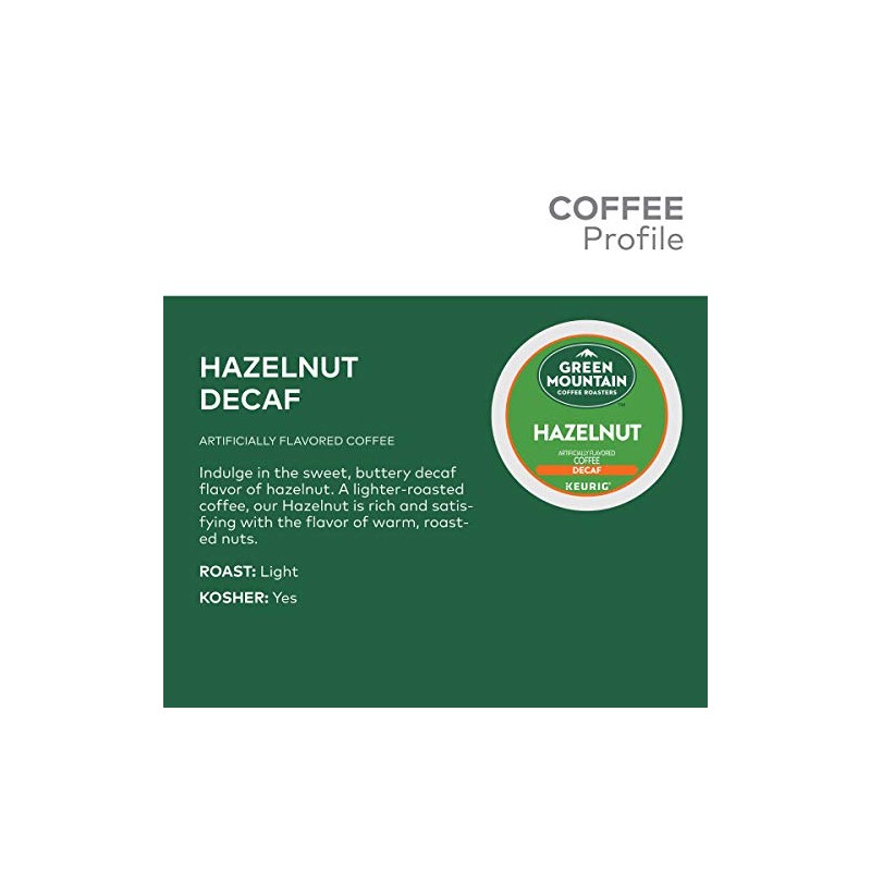 Green Mountain Coffee Roasters Hazelnut Decaf, Single-Serve Keurig K-Cup Pods,