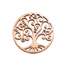 Quiges Interchangeable coin 33 mm made of stainless steel tree of life with zirconia for coin pendant in various colours, Crystal, Cubic Zirconia