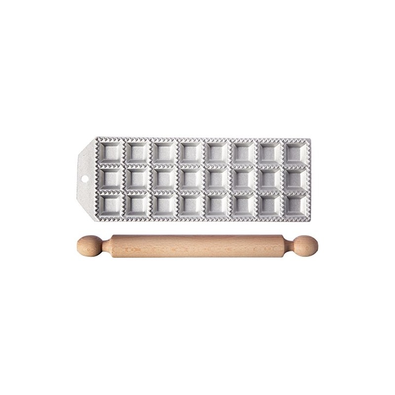 Eppicotispai 24 Holes Aluminum Square Ravioli Maker with Rolling Pin