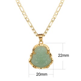 kelistom 14K Gold Plated Buddha Pendant Necklace for Women Men 3MM Flat Figaro Chain Necklace Blue Green Pink White Yellow Buddha Head, Copper, Cubic Zirconia, No Gemstone