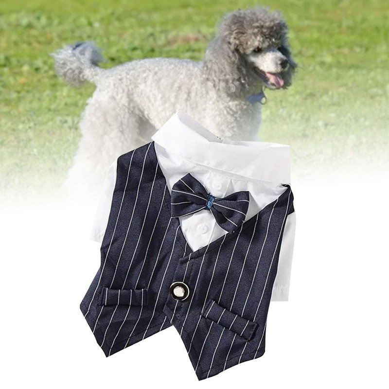 Pet Suit Bow Decor Striped Breathable Dog Cat Wedding Shirt