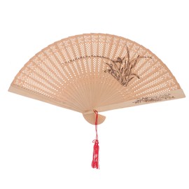 Healifty Sandalwood Folding Fan, Chinese/Japanese Retro-Style Hand Fan for Women and Girls, Foldable Hand Fan for Wedding Dance Party, 1 Piece (Orchid)
