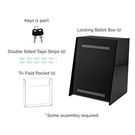 Locking Ballot Box Black Acrylic 9.75” x 8.5" x 11.5" with 8.5" x 11" Slide in Header Sign Holder and Pocket on the Side Countertop Suggestion Bin by Marketing Holders