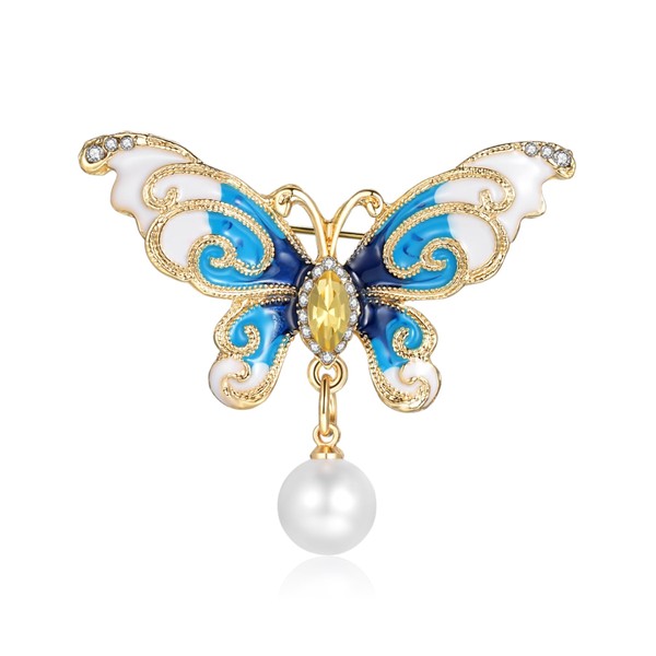 Fnirgexa Butterfly Rhinestone Brooch Pins for Women, Blue Butterfly Crystal
