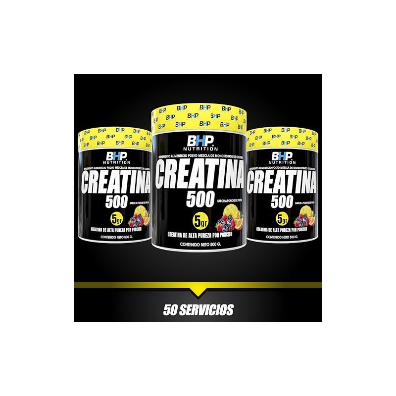 BHP NUTRITION- CREATINA ULTRA MONOHIDRATADA SABOR PONCHE 500grs