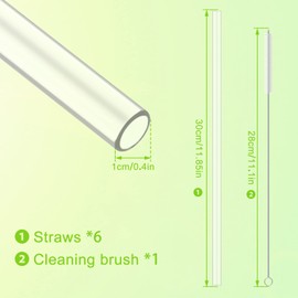 6Pcs Reusable Replacement Straws with Cleaning Brush Clear Plastic Drinking Straw 11.85 Inch Long Flexible Plastic Straw BPA Free Clear Straw for Water Bottle Travel Tumblers