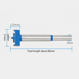 21mm Forstner Bit, Round Shank Woodworking Hole Saw, Blue Flat Wing Hinge Counterbore Boring Drilling Bits Wood Cutter Auger Opener Tools