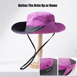 KXF Ladies Wide Brim Bucket Summer Sun Hat Foldable UV Protection Beach Hat Safari Boonie Hat Quick-Drying Fishing Hat with Adjustable Chin Strap UPF50+ Packable for women Purple