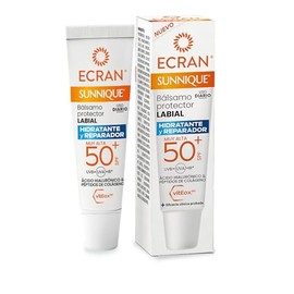 Ecran Sunnique - Balsamo protettivo per labbra SPF 50+ - Idratante e riparatore con acido ialuronico e peptidi di collagene - 10 ml