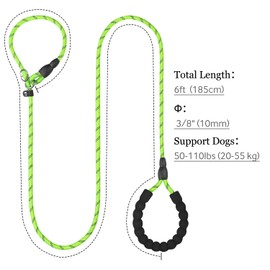 TagME Retriever Lead with Pull Stop Reflective Rope Lead 185 cm Moxon Lead with Soft Padded Grip, Green