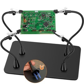 Drdefi Magnetic Helping Hands Soldering Third Hand, Drdefi Soldering Station with Alligator Clips PCB Circuit Board Holder Tool 4 Gooseneck Arms Non-Slip Base for Electronics Repair Jewelry Hobby