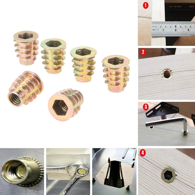 M6* 13MM Hex Socket Screw-in Nuts Hex Drive Nut Wood