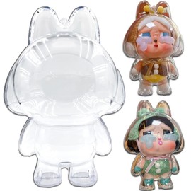 Doemoil Protective Case for Crybaby Crying Again Series,Transparent Acrylic Display Box with Silicone Strap White for Storage Hanging Doll-Clear