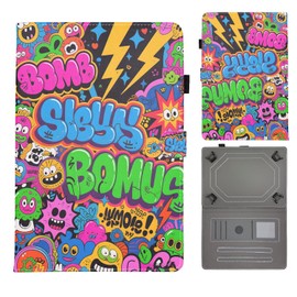Bemoloon PU Universal Case for 10 Inch Tablet with Vivid Colours and Patterns, Protective Case, Stand, Scratch-Resistant, Compatible with Blackview/Teclast/OSCAL/XGODY, Graffiti 1