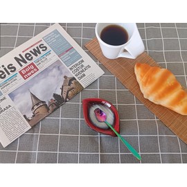 Coffee Spoon and Rest for Coffee Bar Accessories, Leaf Small Spoon Rest for Coffee Station, Tea Spoon Rest Tea Spoon Holder Teaspoon Rest, 1 PC (Retro Red with Rainbow Rose Spoon)