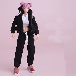 1:12 Combat Uniform Cargo Pants 1:12 Scale 1:12 Figure Outfit 1:12 Figure Machine Girl Armored Girl Pretty Action Figure Soldier Zipper Hoodie Tracksuit Cute Tracksuit (Head, Body Not Included) Black