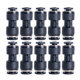 Push to Connect Pneumatic Fittings, Straight Union Coupler, Stainless Steel & Plastic, 10-Pack (1/4" OD)