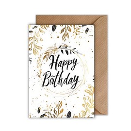 WBdesignz Happy Birthday Card with Envelope - Floral Birthday Card Gold White Birthday Card (A6)