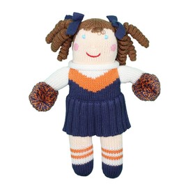 Zubels Baby Girls’ Hand-Knit Cheerleader Doll, All-Natural Fibers, Eco-Friendly, Orange & Navy, 7-Inch Rattle