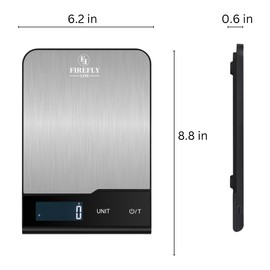 FIREFLY LINE Digital Kitchen Scales, 22lb/10kg, Stainless Steel, Grams and Ounces for Baking and Cooking, 1g Precision