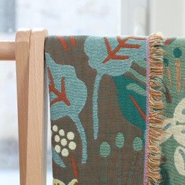 Lahome Animal Cotton Throw Blanket for Bed Twin Size, Soft Breathable Lightweight Blankets for Couch, Spring Botanical Throws for Sofa Chair Cottagecore Decor, Green 60''x80''