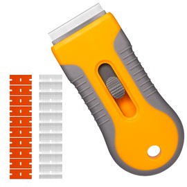 KINBOM Razor Hob Scraper Kit, 1 Retractable Razor Scraper with 10pcs Plastic Blades and 10pcs Stainless Steel Blades for Window Glass Film Glue Removing