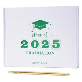 Graduation Guest Book, Class of 2025 Graduation Guest Book with Pen, Hardcover Guest Sign in Book, Memory Scrapbook, Graduation Decorations, Grad Party Supplies for High School，College (Green)