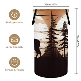 Large Laundry Basket Waterproof Laundry Hamper Wild Elk Silhouette Collapsible Laundry Basket with Handles Storage Bins Laundry Bag for Livingroom Bedroom Bathroom
