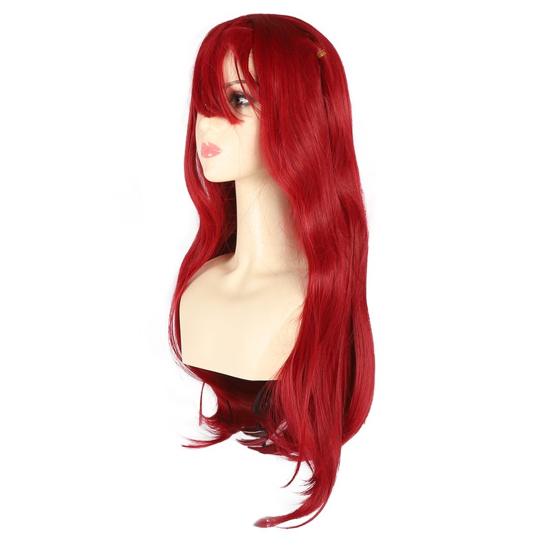 Red Long Straight Wigs with Bang Synthetic Heat Resistant Breathable