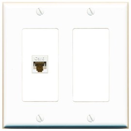 RiteAV 1 Port Cat6 Ethernet Wall Plate Female-Female - 2 Gang Decorative [White/White]