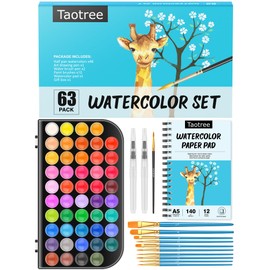 Watercolor Paint Set, 48 Colors Watercolors Kit Water Colors with 10 Paint Brushes, Brush Pens, Palette, Drawing Pad, Art Crafts Painting Supplies, Gifts for Teens Girls Boys Kids Adults Artist
