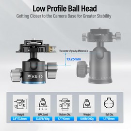 SIRUI Ball Head for Tripod, 29mm Low Profile Ball Head KS-10, 360° Panoramic Aluminium Alloy Tripod Head for DSLR Camera, Camcorder, Ball Head for Tripod, Monopod, Camera Slider, Max Load 15KG