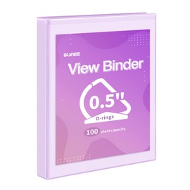 SUNEE 3 Ring Binder, 1/2 Inch D Ring, Clear View PVC-Free (Fit 8.5x11 Inches) for School or Office, Purple, 1 Pack