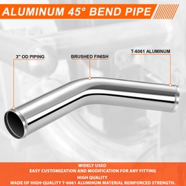 PM PERFORMOTOR 45-Degree Bend Pipe, 3" OD, 9-Gauge Wall Thickness Aluminum Pipe Intake Adapter, Universal Air Turbo Intercooler Tubing Connector