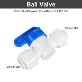 sourcing map 3Pcs Push to Connect Fittings, 1/4" OD x 3/8" OD Air Hose Fittings Tube&Hose&Pipe Quick Connect Fitting Plastic Ball Valve with Handles for RO Water System, White+Blue (6-10mm)