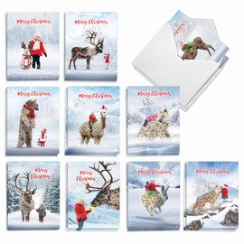 The Best Card Company - 20 Animal Christmas Cards Bulk (10 Designs, 2 Each) - Boxed Holiday Cards for Xmas, Kids (4 x 5.12 Inch) - Patterned Animals AM2940XSG-B2x10
