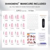 SHANGMENG White French Tip Press on Nails with Gold Line