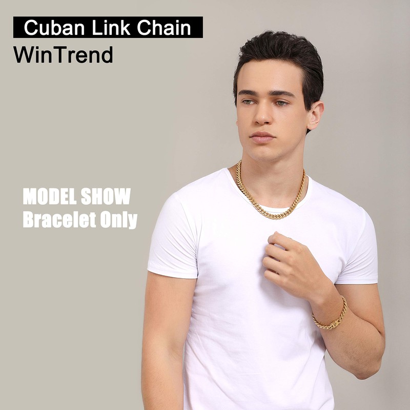 WinTrend Gold Cuban Link Chain Necklace or Bracelet with Design
