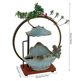 Tabletop Water Fountains Indoor Waterfall Fountains with Mist LED Zen Decor Round Water Fall Decorative Tabletop Buddha Fountain with Wooden Base for Home Office Bedroom Decor, Black & Blue